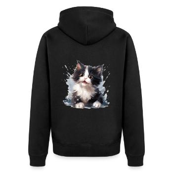 Black and white kitten - Unisex Premium Organic Zip Hoodie - black - Back - Nico (187cm)