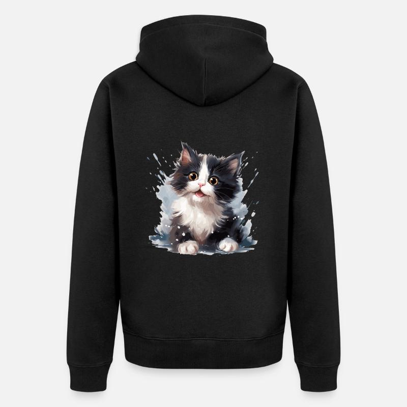 chaton noir et blanc - Veste à capuche bio Premium Unisexe - noir