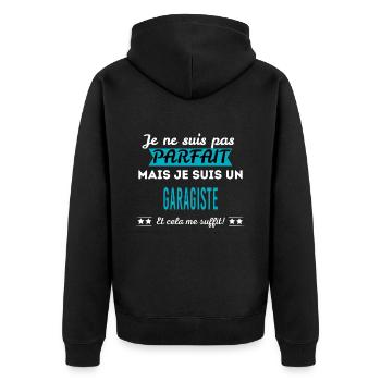 Je ne suis pas parfait GARAGISTE - Veste à capuche bio Premium Unisexe - noir - Dos - Nico (187cm)