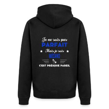 je ne suis pas parfait - idée de cadeau Mécano - Veste à capuche bio Premium Unisexe - noir - Dos - Nico (187cm)