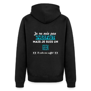 Je ne suis pas parfait GEEK - Veste à capuche bio Premium Unisexe - noir - Dos - Nico (187cm)