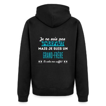 Je ne suis pas parfait GRAND-FRÈRE - Veste à capuche bio Premium Unisexe - noir - Dos - Nico (187cm)