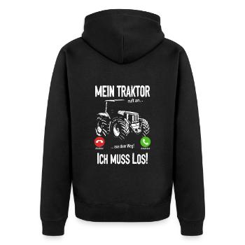 Mein Traktor ruft an... aus dem Weg! Ich muss los! - Unisex Premium Bio Zip Hoodie - Schwarz - Hinten - Nico (187cm)