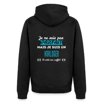 Je ne suis pas parfait HORLOGER - Veste à capuche bio Premium Unisexe - noir - Dos - Nico (187cm)