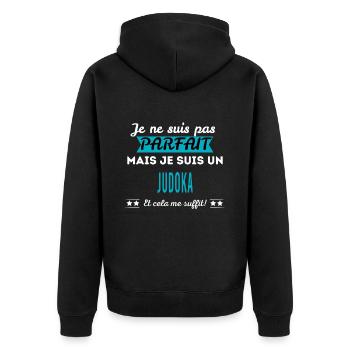 Je ne suis pas parfait JUDOKA - Veste à capuche bio Premium Unisexe - noir - Dos - Nico (187cm)