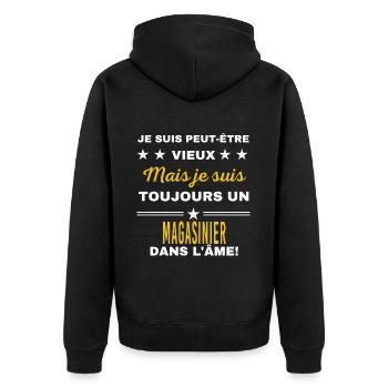 Je suis peut-être vieux MAGASINIER - Veste à capuche bio Premium Unisexe - noir - Dos - Nico (187cm)