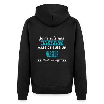 Je ne suis pas parfait MASSEUR - Veste à capuche bio Premium Unisexe - noir - Dos - Nico (187cm)
