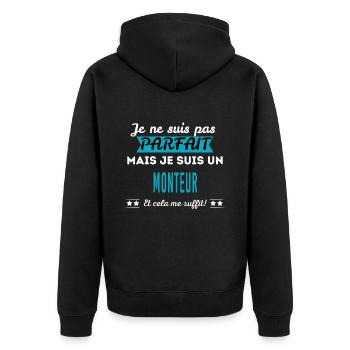 Je ne suis pas parfait MONTEUR - Veste à capuche bio Premium Unisexe - noir - Dos - Nico (187cm)