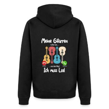 Meine Gitarren rufen an. aus dem Weg, ich muss los - Unisex Premium Bio Zip Hoodie - Schwarz - Hinten - Nico (187cm)