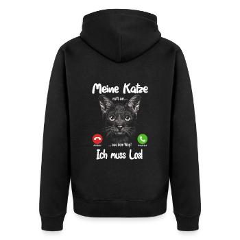 Meine Katze ruft an... aus dem Weg, ich muss los! - Unisex Premium Bio Zip Hoodie - Schwarz - Hinten - Nico (187cm)