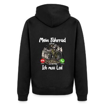 Mein Fahrrad ruft an... aus dem Weg, ich muss los! - Unisex Premium Bio Zip Hoodie - Schwarz - Hinten - Nico (187cm)