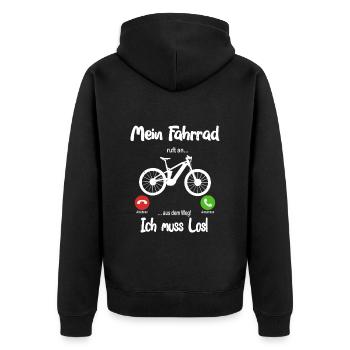 Mein Fahrrad ruft an... aus dem Weg, ich muss los! - Unisex Premium Bio Zip Hoodie - Schwarz - Hinten - Nico (187cm)