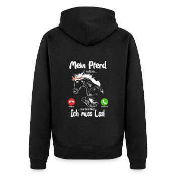 Mein Pferd ruft an... aus dem Weg, ich muss los! - Unisex Premium Bio Zip Hoodie - Schwarz - Hinten - Nico (187cm)