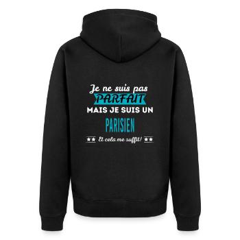 Je ne suis pas parfait PARISIEN - Veste à capuche bio Premium Unisexe - noir - Dos - Nico (187cm)