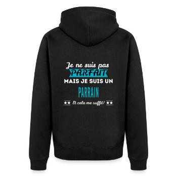 Je ne suis pas parfait PARRAIN - Veste à capuche bio Premium Unisexe - noir - Dos - Nico (187cm)