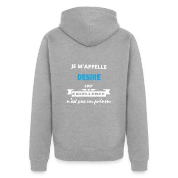 Je m'appelle excellence Desire - Veste à capuche bio Premium Unisexe - gris chiné - Dos - Nico (187cm)