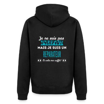 Je ne suis pas parfait REPARATEUR - Veste à capuche bio Premium Unisexe - noir - Dos - Nico (187cm)