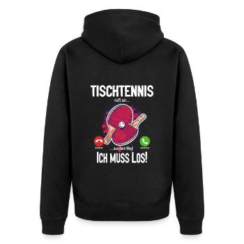 Tischtennis ruft an... aus dem Weg! Ich muss los! - Unisex Premium Bio Zip Hoodie - Schwarz - Hinten - Nico (187cm)