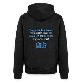 tous les hommes naissent égaux Tatoués - Veste à capuche bio Premium Unisexe - noir - Dos - Nico (187cm)