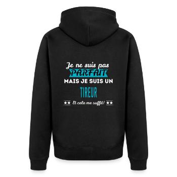 Je ne suis pas parfait TIREUR - Veste à capuche bio Premium Unisexe - noir - Dos - Nico (187cm)