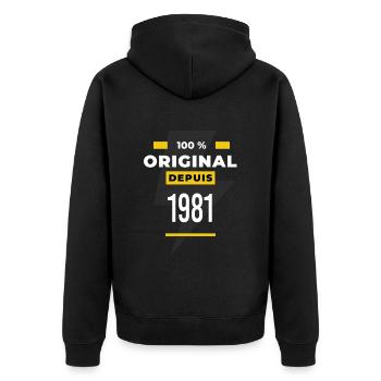 100 % original depuis 1981 CADEAU Anniversaire - Veste à capuche bio Premium Unisexe - noir - Dos - Nico (187cm)