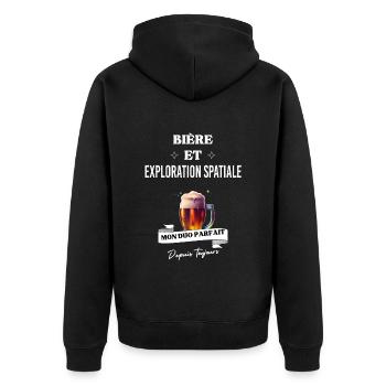 Bière Mon duo parfait et exploration spatiale - Veste à capuche bio Premium Unisexe - noir - Dos - Nico (187cm)