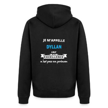 Je m'appelle excellence Dyllan - Veste à capuche bio Premium Unisexe - noir - Dos - Nico (187cm)