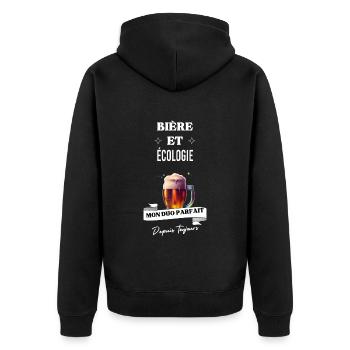 Bière Mon duo parfait depuis toujours et écologie - Veste à capuche bio Premium Unisexe - noir - Dos - Nico (187cm)
