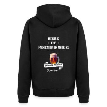 Bière Mon duo parfait et fabrication de meubles - Veste à capuche bio Premium Unisexe - noir - Dos - Nico (187cm)
