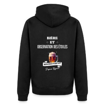 Bière Mon duo parfait et observation des étoiles - Veste à capuche bio Premium Unisexe - noir - Dos - Nico (187cm)