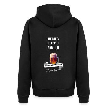 Bière Mon duo parfait depuis toujours et natation - Veste à capuche bio Premium Unisexe - noir - Dos - Nico (187cm)