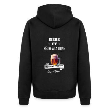 Bière Mon duo parfait depuis et pêche à la ligne - Veste à capuche bio Premium Unisexe - noir - Dos - Nico (187cm)