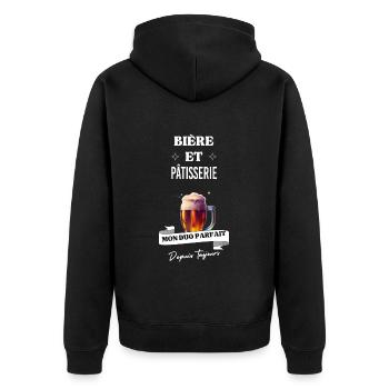 Bière Mon duo parfait depuis et pâtisserie - Veste à capuche bio Premium Unisexe - noir - Dos - Nico (187cm)