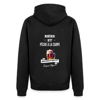 Bière Mon duo parfait depuis pêche à la carpe - Veste à capuche bio Premium Unisexe - noir - Dos - Nico (187cm)
