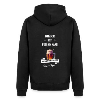Bière Mon duo parfait depuis toujours poterie raku - Veste à capuche bio Premium Unisexe - noir - Dos - Nico (187cm)