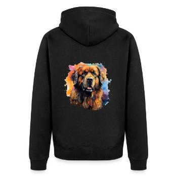 Leonberger Watercolor buntes Hundeportrait - Unisex Premium Bio Zip Hoodie - Schwarz - Hinten - Nico (187cm)