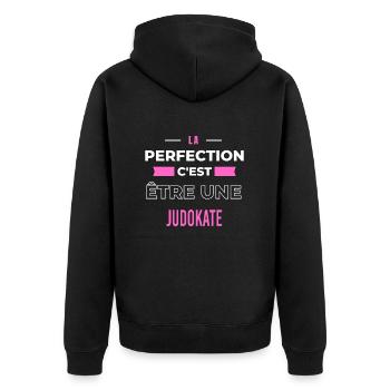 La perfection, c'est être une judokate - Veste à capuche bio Premium Unisexe - noir - Dos - Nico (187cm)