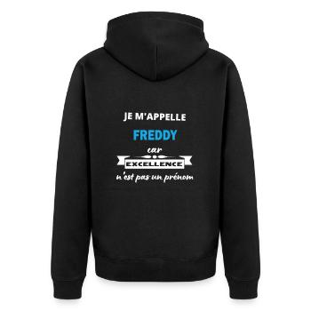 Je m'appelle excellence Freddy - Veste à capuche bio Premium Unisexe - noir - Dos - Nico (187cm)