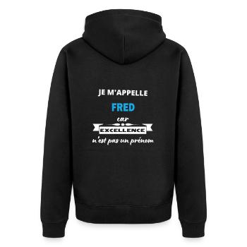 Je m'appelle excellence Fred - Veste à capuche bio Premium Unisexe - noir - Dos - Nico (187cm)
