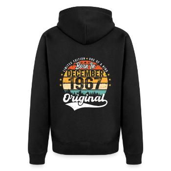 Original December 1967 Vintage Birthday 1967 - Unisex Premium Organic Zip Hoodie - black - Back - Nico (187cm)