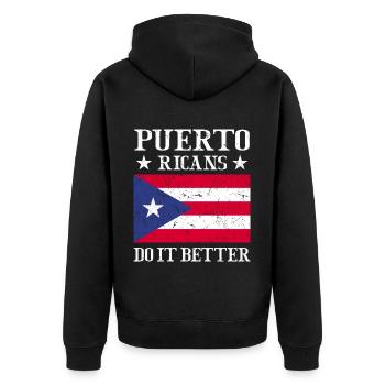 Puerto Rico Flagge | Puerto Ricaner Geschenkideen - Unisex Premium Bio Zip Hoodie - Schwarz - Hinten - Nico (187cm)