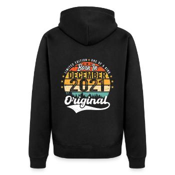 Original Dezember 2021 Jahrgang Geburtstag 2021 - Unisex Premium Bio Zip Hoodie - Schwarz - Hinten - Nico (187cm)