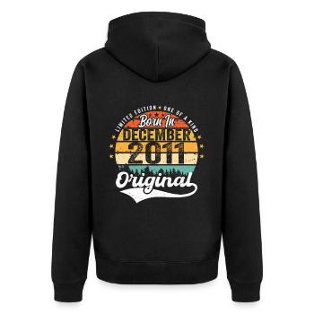 Original Dezember 2011 Jahrgang Geburtstag 2011 - Unisex Premium Bio Zip Hoodie - Schwarz - Hinten - Nico (187cm)