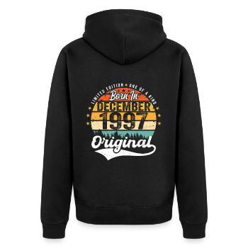 Original Dezember 1997 Jahrgang Geburtstag 1997 - Unisex Premium Bio Zip Hoodie - Schwarz - Hinten - Nico (187cm)