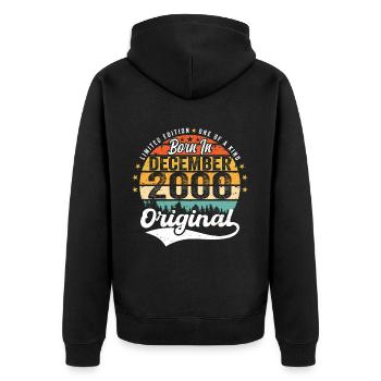 Original Dezember 2000 Jahrgang Geburtstag 2000 - Unisex Premium Bio Zip Hoodie - Schwarz - Hinten - Nico (187cm)