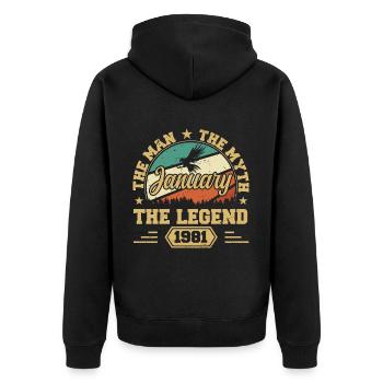 Les Legends sont nés en janvier 1981 - Veste à capuche bio Premium Unisexe - noir - Dos - Nico (187cm)