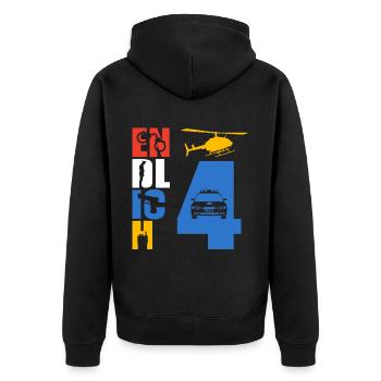 Endlich 4 Polizei - Unisex Premium Bio Zip Hoodie - Schwarz - Hinten - Nico (187cm)