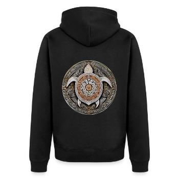 Maori Symbol Schildkröte IV - Unisex Premium Bio Zip Hoodie - Schwarz - Hinten - Nico (187cm)