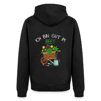 Ich Bin Gut Im Beet Gärtner - Unisex Premium Bio Zip Hoodie - Schwarz - Hinten - Nico (187cm)