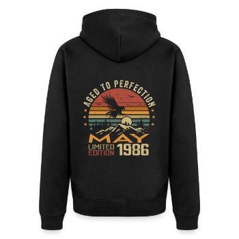 Mai 1986 Geburtstag Mai 1986 Geschenk 1986 Mai - Unisex Premium Bio Zip Hoodie - Schwarz - Hinten - Nico (187cm)